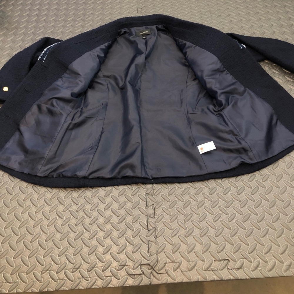 Talbots Blazer Womens 2 Navy Blue Tweed Gold Button Trimmed Jacket - Picture 6 of 10